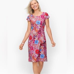 Talbots Colorful Floral Paisley Stretch Faux Wrap Dress Size 2X Short Sleeve